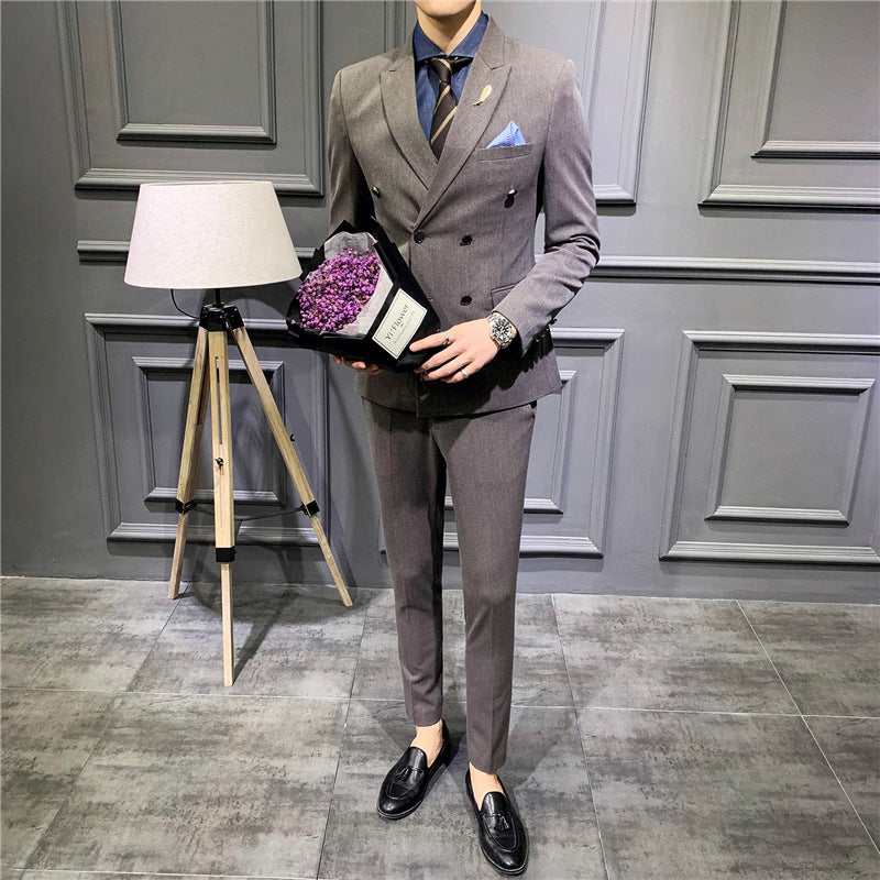 Man's Suit Slim Fit Korean Business Leisure Double Breasted Single Western Formal Dinner Dress