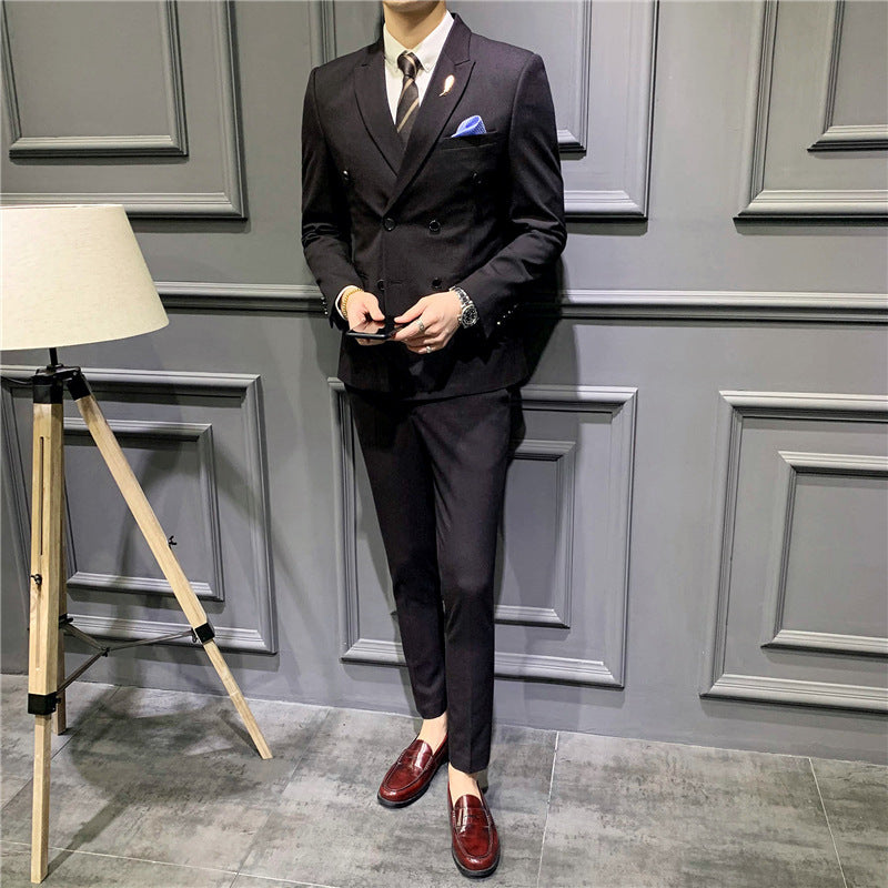 Man's Suit Slim Fit Korean Business Leisure Double Breasted Single Western Formal Dinner Dress
