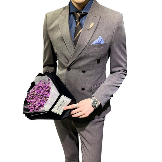 Man's Suit Slim Fit Korean Business Leisure Double Breasted Single Western Formal Dinner Dress