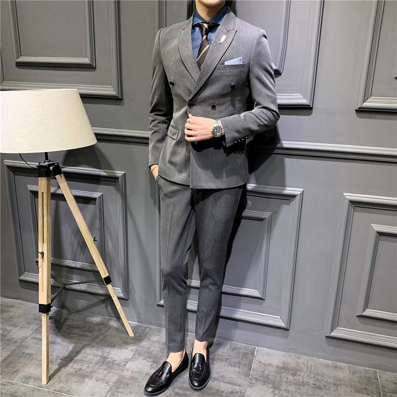 Man's Suit Slim Fit Korean Business Leisure Double Breasted Single Western Formal Dinner Dress