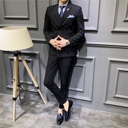 Man's Suit Slim Fit Korean Business Leisure Double Breasted Single Western Formal Dinner Dress
