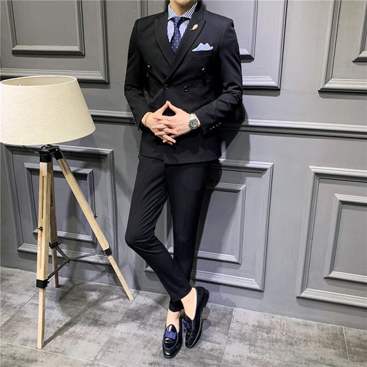 Man's Suit Slim Fit Korean Business Leisure Double Breasted Single Western Formal Dinner Dress