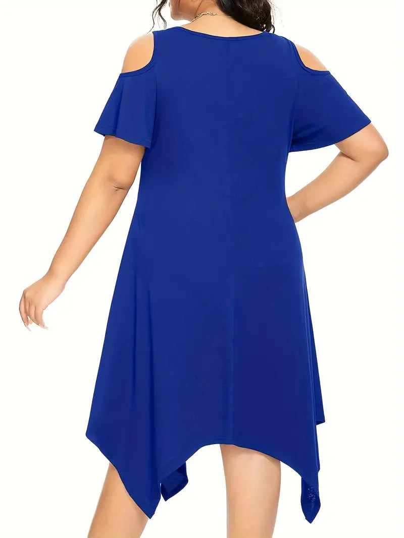 Stunning Solid Cold Shoulder Asymmetrical Hem Dress