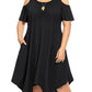 Stunning Solid Cold Shoulder Asymmetrical Hem Dress